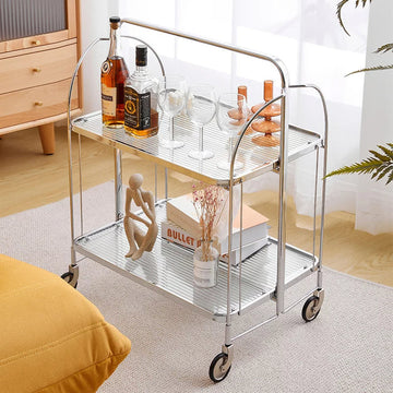 Modern Gold Folding Bar Cart Trolley in a home setting, highlighting its versatility and space-saving design.