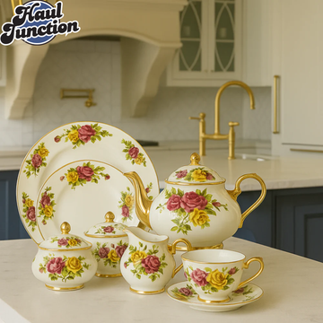 ROYAL ALBERT 24PIECE TEASET VINTAGE FLORAL DESIGN WITH GOLD TRIM - REGAL ROSE BOUQUET PATTERN