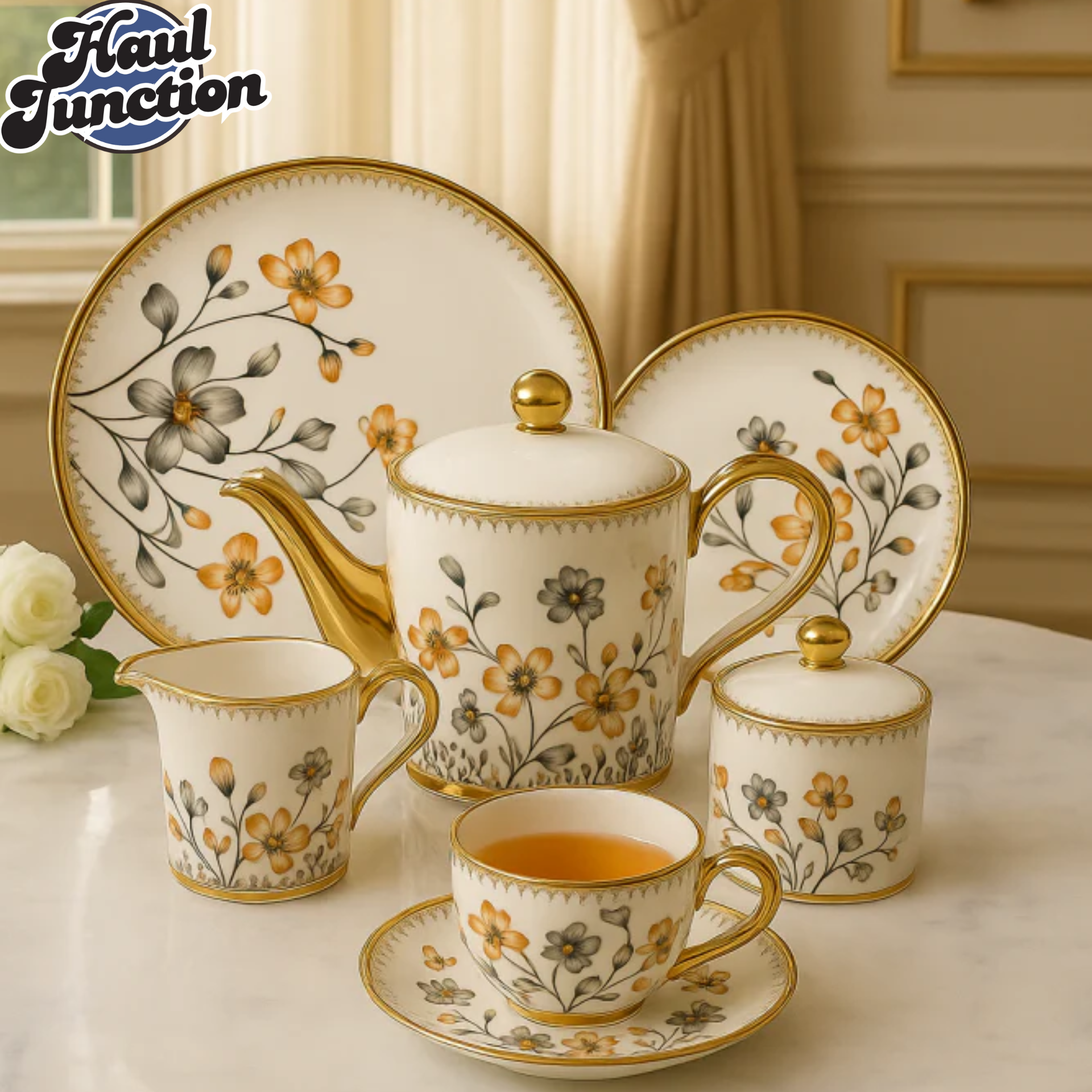MODERN PRINTED 24 PIECES BONE CHINA TEA SET – LUXURY TEA CUP & SAUCER