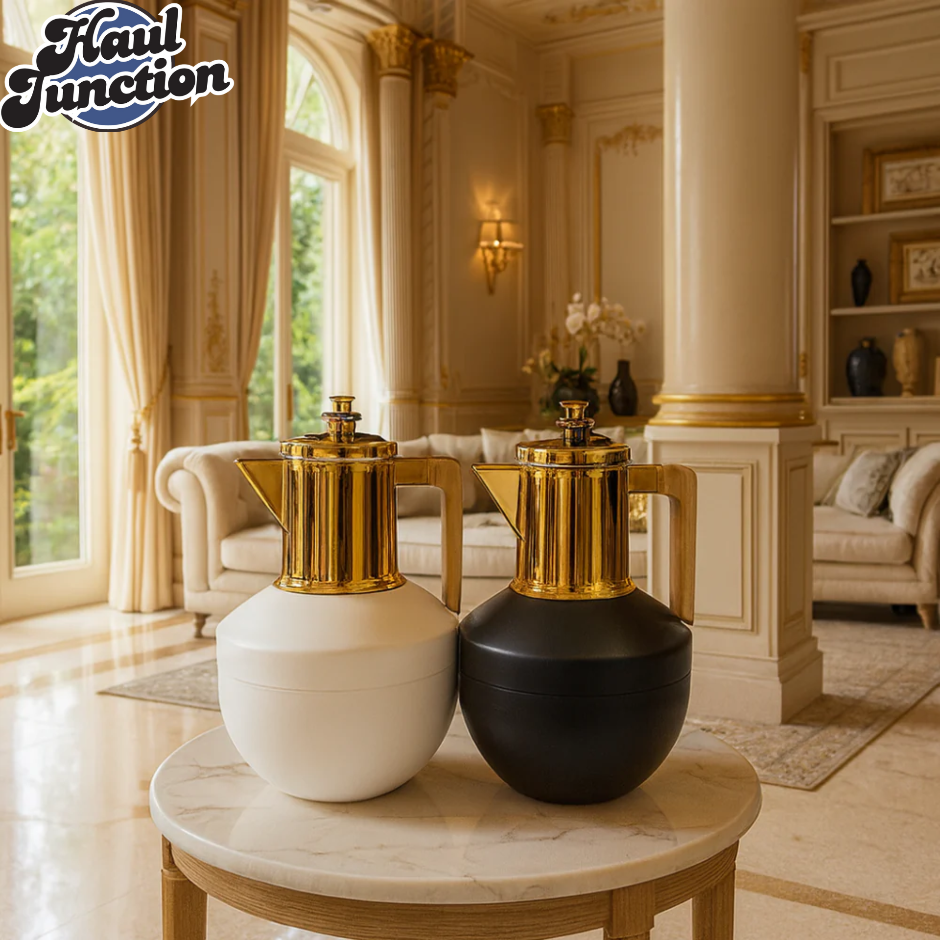 Luxury Gold Thermos Flask Set – 1L Black & White LS-055 (TU-6)