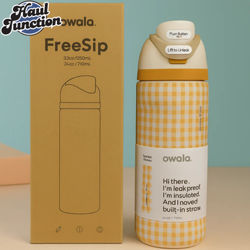 OWALA FREESIP 24OZ WATER BOTTLE - MUSTARD GHINGHAM