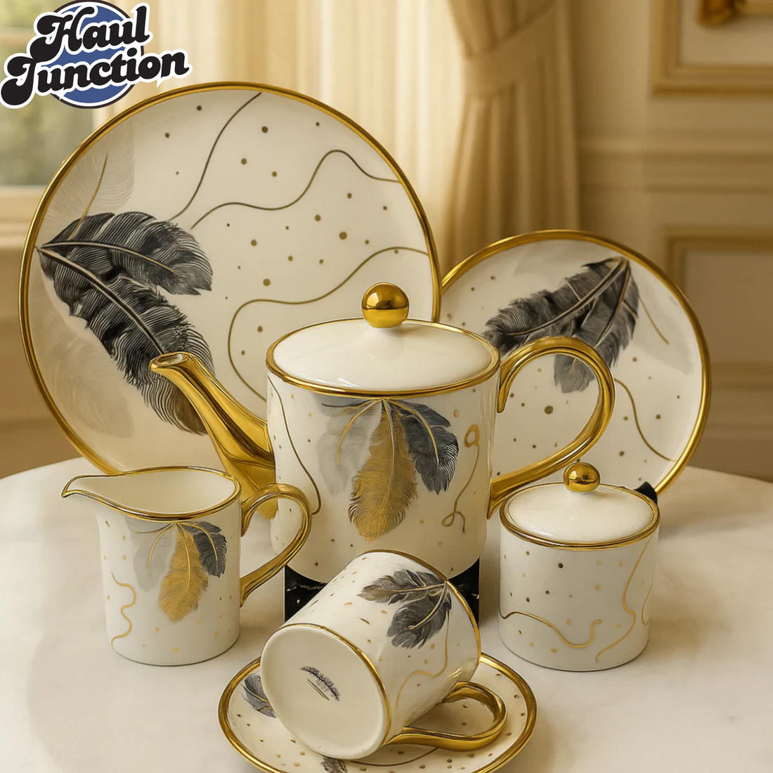 MODERN PRINTED 24 PIECES BONE CHINA TEA SET – LUXURY TEA CUP & SAUCER SET - 2806-002