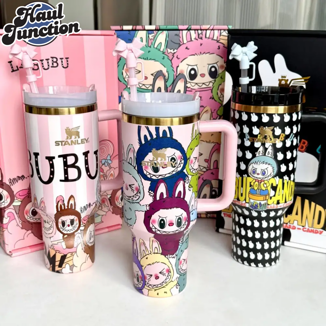 LABUBU X STANLEY QUENCHER TUMBLER 40OZ GIFT BOX PACKING - PINK STRIPES