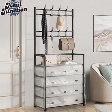 5-LAYER MULTIFUNCTIONAL SHOE STORAGE COAT RACK – FLOOR-STANDING ENTRYWAY HANGER AND SIMPLE SHOE CABINET ORGANIZER