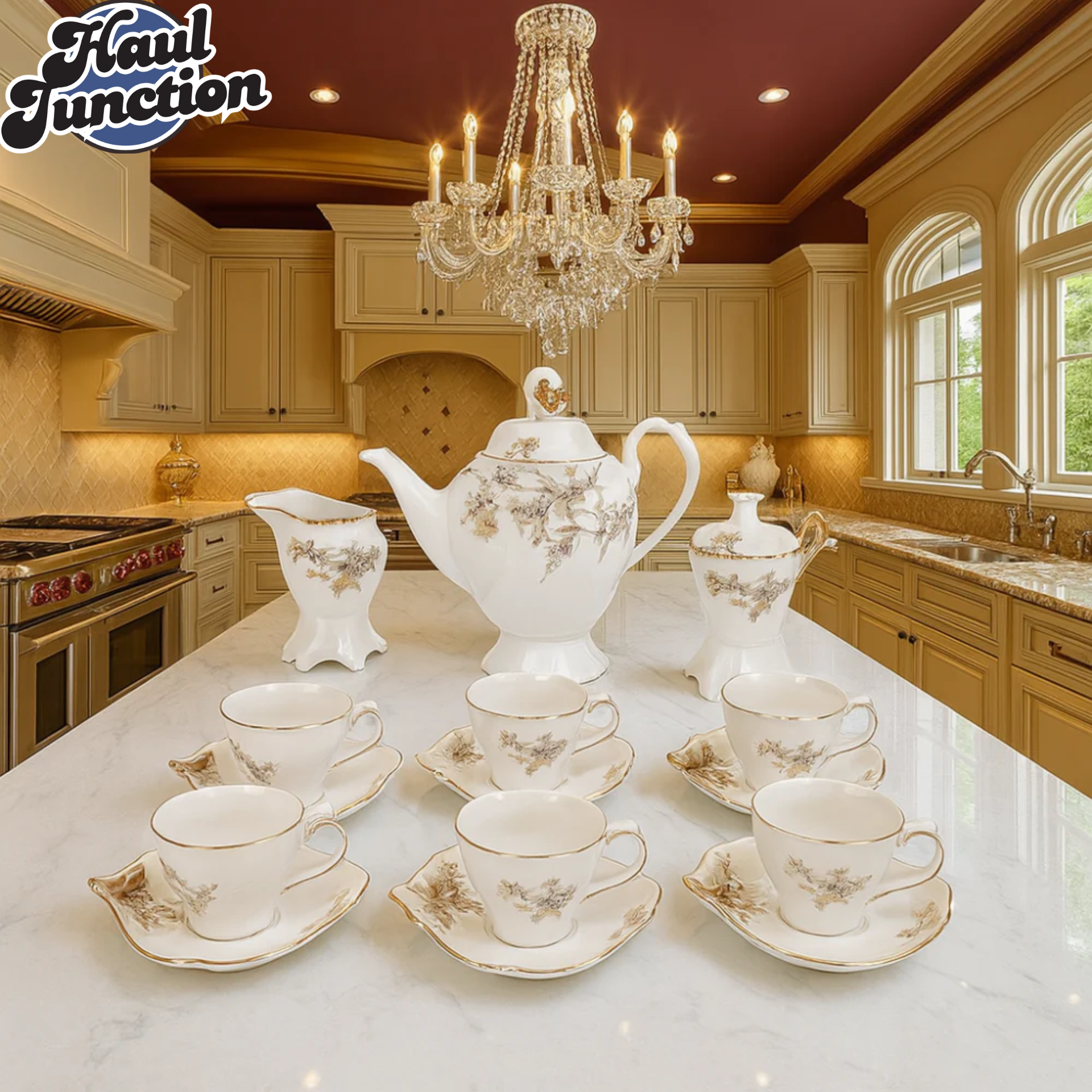 Angela Ceramic Tea Set – Gold Accent Coffee & Tea Service | HaulJunction