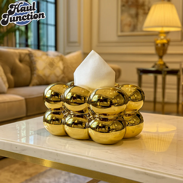 CERAMIC BUBBLE DESIGN TISSUE BOX HOLDER – LUXURY VILLA TABLETOP DECOR - GOLD