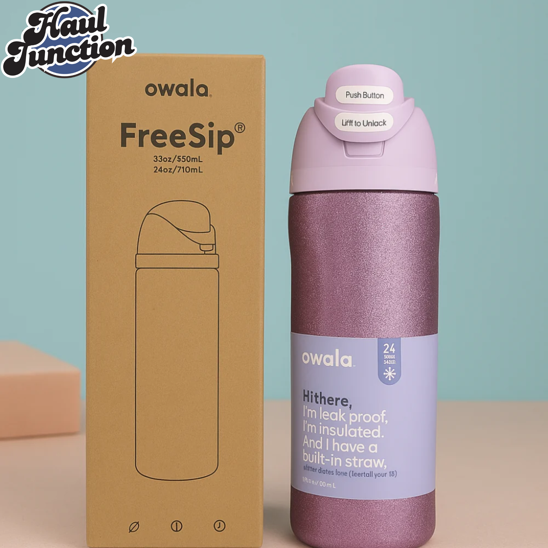 OWALA FREESIP 24OZ WATER BOTTLE - GLITTER PURPLE