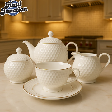 Premium Bone China Tea Set 17-Piece – Modern White Leak-Proof Design