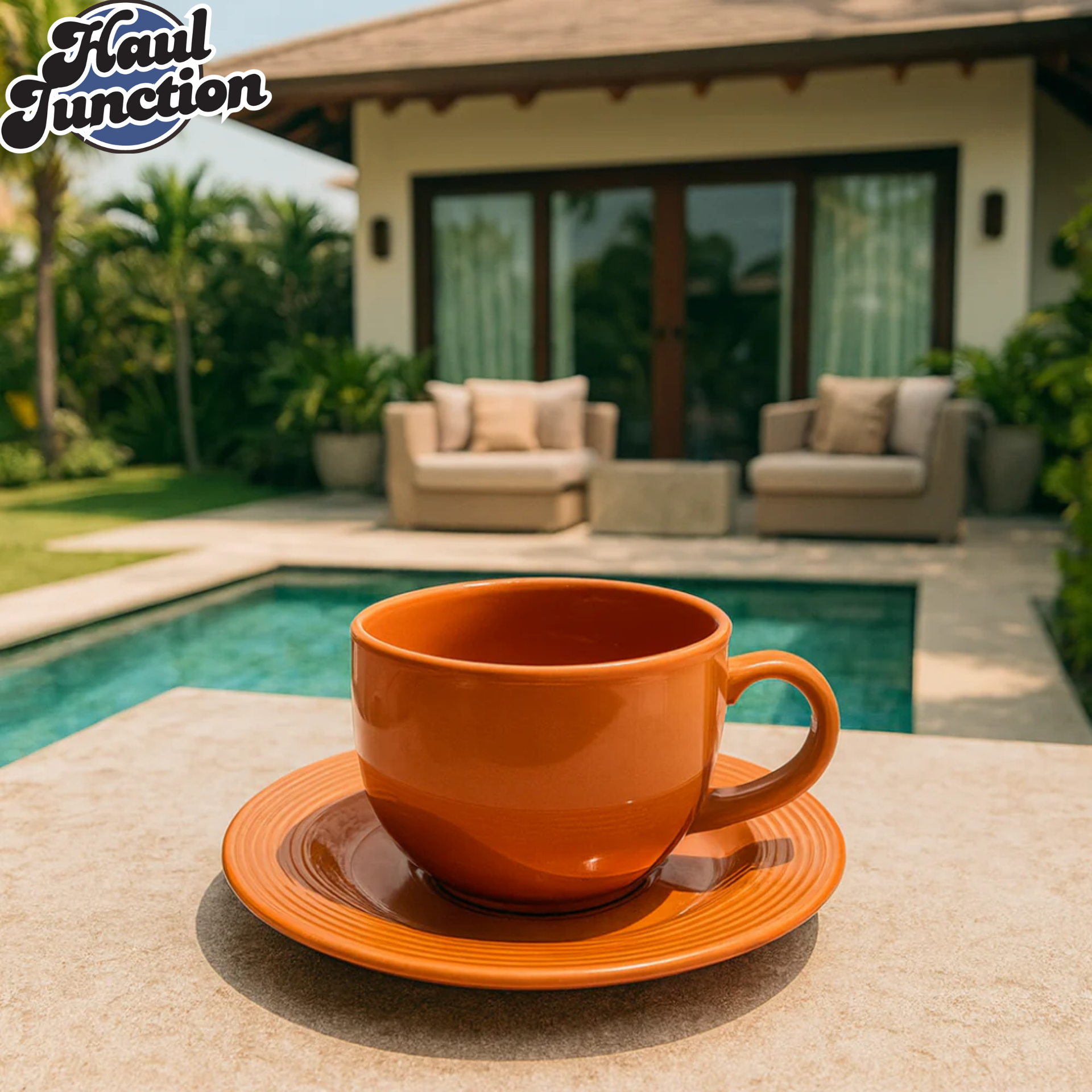 Danny Home Orange Ceramic 6-Piece Cup & Saucer Set 220ML SYP62-08