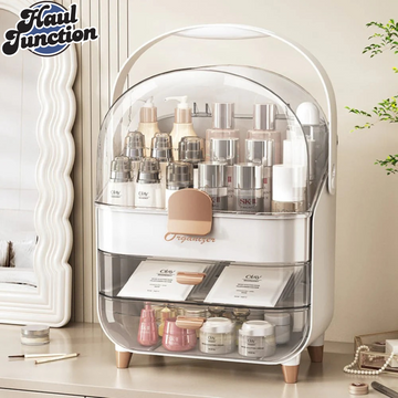 LIGHT LUXURY COSMETIC STORAGE BOX – HIGH-QUALITY DUSTPROOF PORTABLE MAKEUP & SKINCARE ORGANIZER WITH LARGE CAPACITY