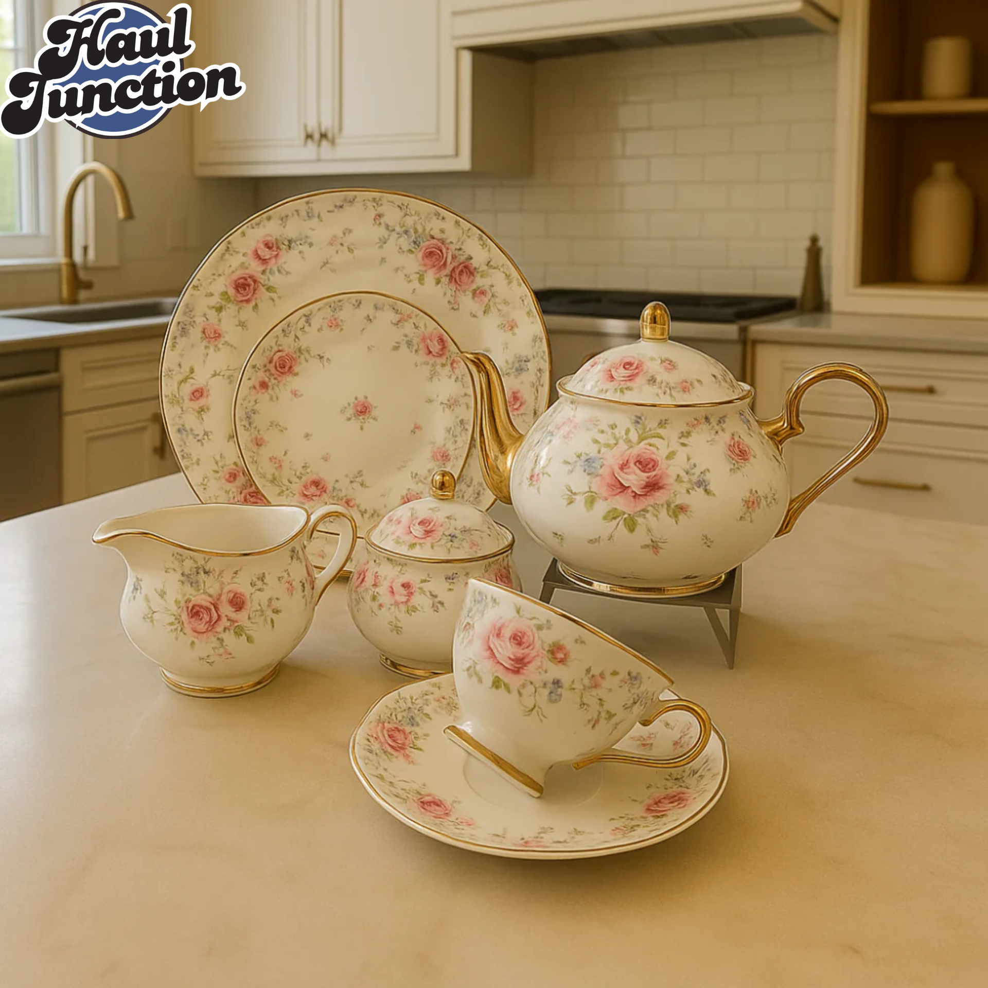 ROYAL ALBERT 24PIECE TEASET VINTAGE FLORAL DESIGN WITH GOLD TRIM - VICTORIAN BLOOM PATTERN