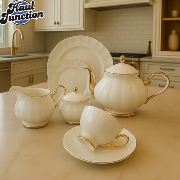 ROYAL ALBERT 24PIECE TEASET VINTAGE FLORAL DESIGN WITH GOLD TRIM - WHITE GOLD