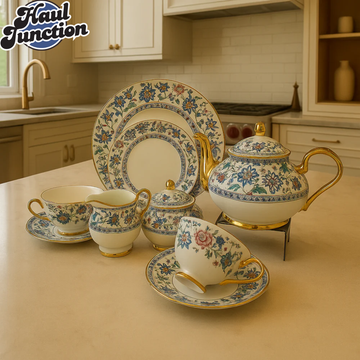 ROYAL ALBERT 24PIECE TEASET VINTAGE FLORAL DESIGN WITH GOLD TRIM - ROYAL FLORAL HARMONY