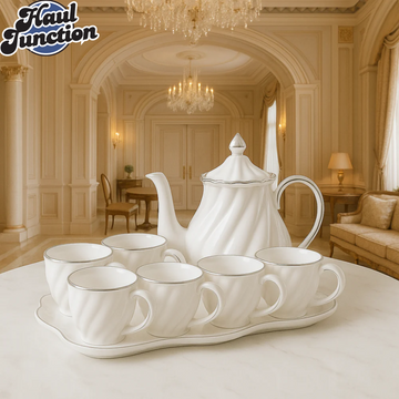 8 Pieces Luxury Tea Set with silver Trim