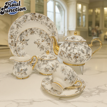 ROYAL ALBERT 24PIECE TEASET VINTAGE FLORAL DESIGN WITH GOLD TRIM - ASH BLOOM FLORAL