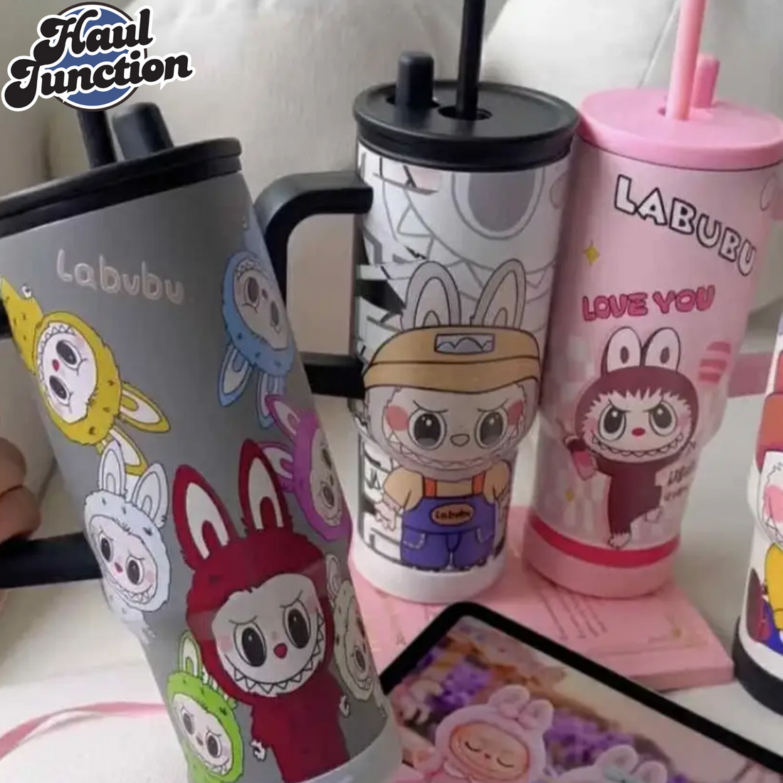 LABUBU STAINLESS STEEL WATER BOTTLE 890ML – LARGE CAPACITY, LEAKPROOF, PORTABLE DRINKING FLASK FOR OUTDOOR & INDOOR USE