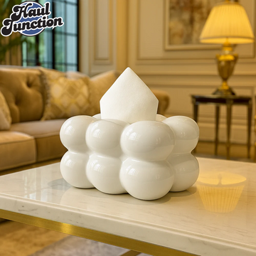CERAMIC BUBBLE DESIGN TISSUE BOX HOLDER – LUXURY VILLA TABLETOP DECOR - WHITE