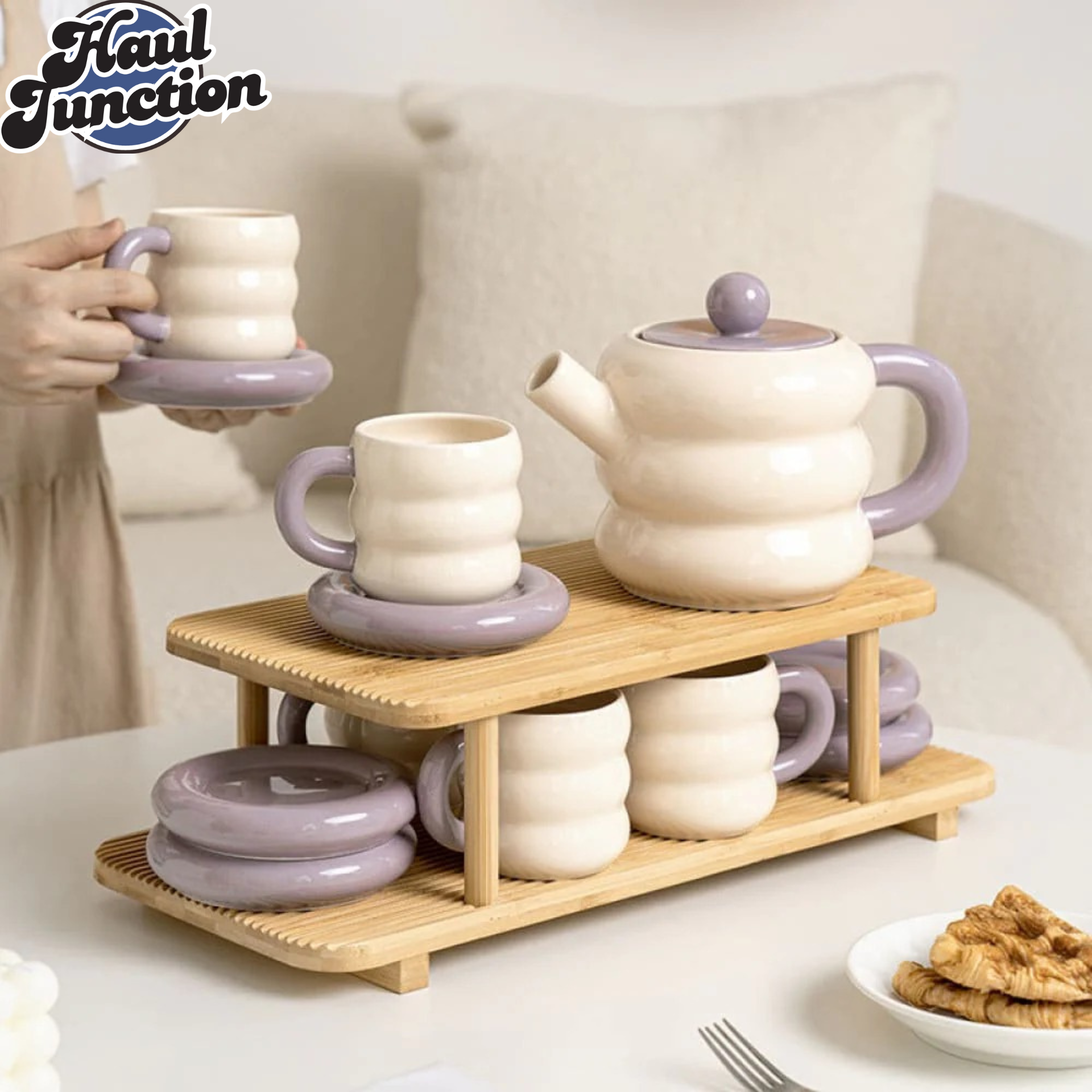 Donut Series 13-Piece Ceramic Tea Set – Elegant Gift Box Edition (Purple)