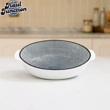 DANNY HOME CERAMIC SERVING BAKING DISH WITH HANDLES 90TYKP 2007 DOT LINE 9″ BOWL