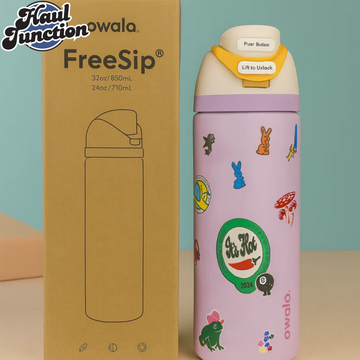 OWALA FREESIP 24OZ WATER BOTTLE - PASTLE PURPLE FUN STICKERS