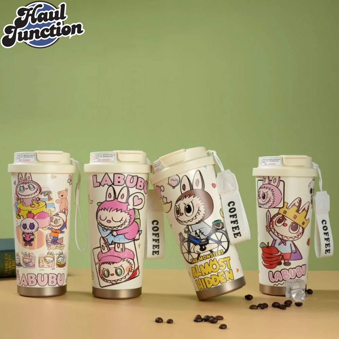 LABUBU COFFEE MUG – CUTE CARTOON INSULATED TRAVEL CUP WITH LID, LEAKPROOF PORTABLE THERMOS TUMBLER FOR HOT & COLD DRINKS
