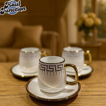 LUXURY GREEK PATTERN ESPRESSO CUP SET – GOLD HANDLE DESIGN