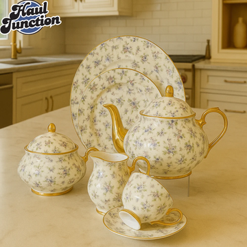 ROYAL ALBERT 24PIECE TEASET VINTAGE FLORAL DESIGN WITH GOLD TRIM - PASTEL MEADOW PATTERN