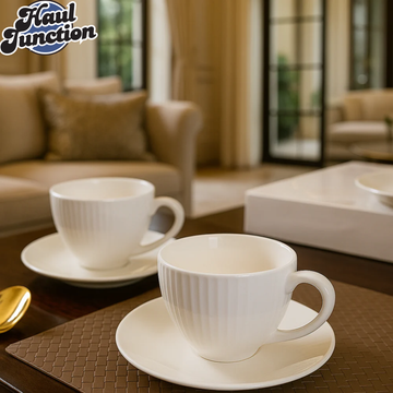 6 PIECE CUP & SAUCER SET | LUXURY PORCELAIN TEA & COFFEE SET | ELEGANT SERVING CUPS FOR GUESTS
