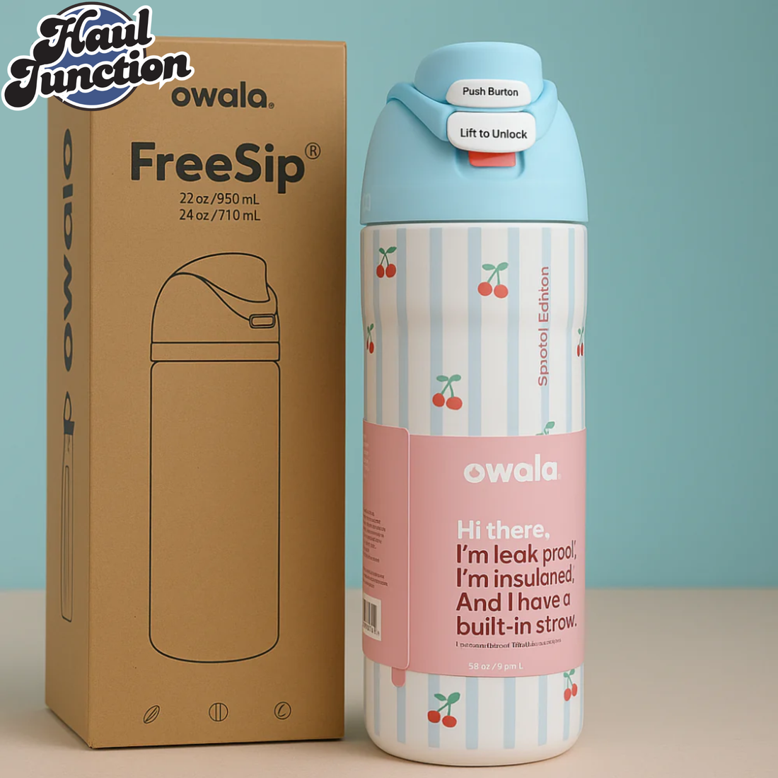OWALA FREESIP 24OZ WATER BOTTLE - CHERRY STRIPES