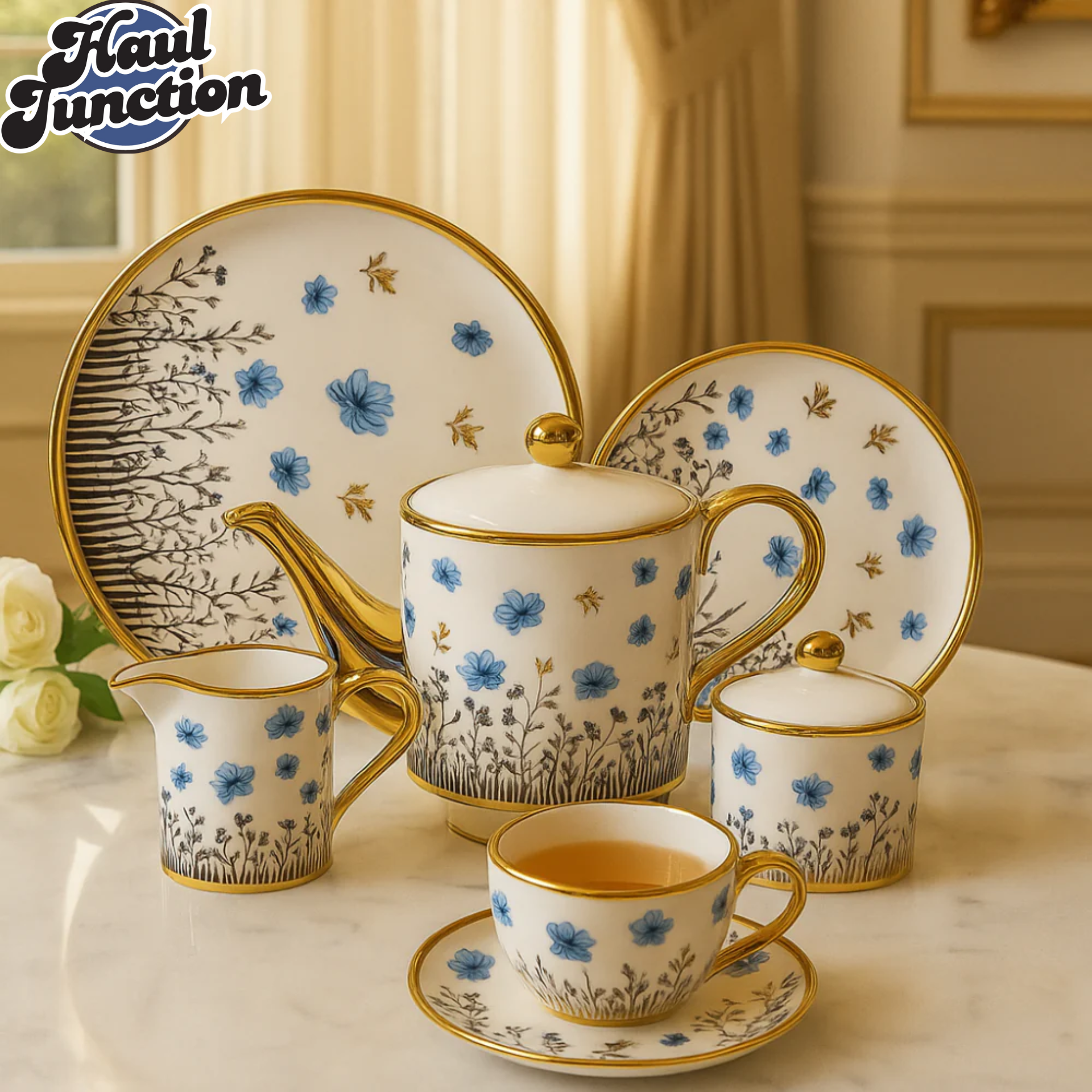 MODERN PRINTED 24 PIECES BONE CHINA TEA SET – LUXURY TEA CUP & SAUCER SET - 2806-003