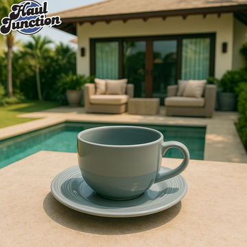 Danny Home Grey Ceramic 6-Piece Cup & Saucer Set 220ML SYP64-08