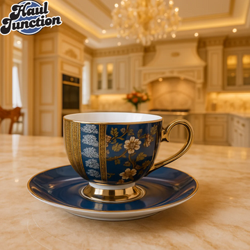 Johnson Brother 12 Piece Royal Blue Floral Tea Cup & Saucer Set