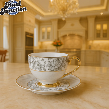 Johnson Brothers 12 Piece Black Floral Tea Cup & Saucer Set