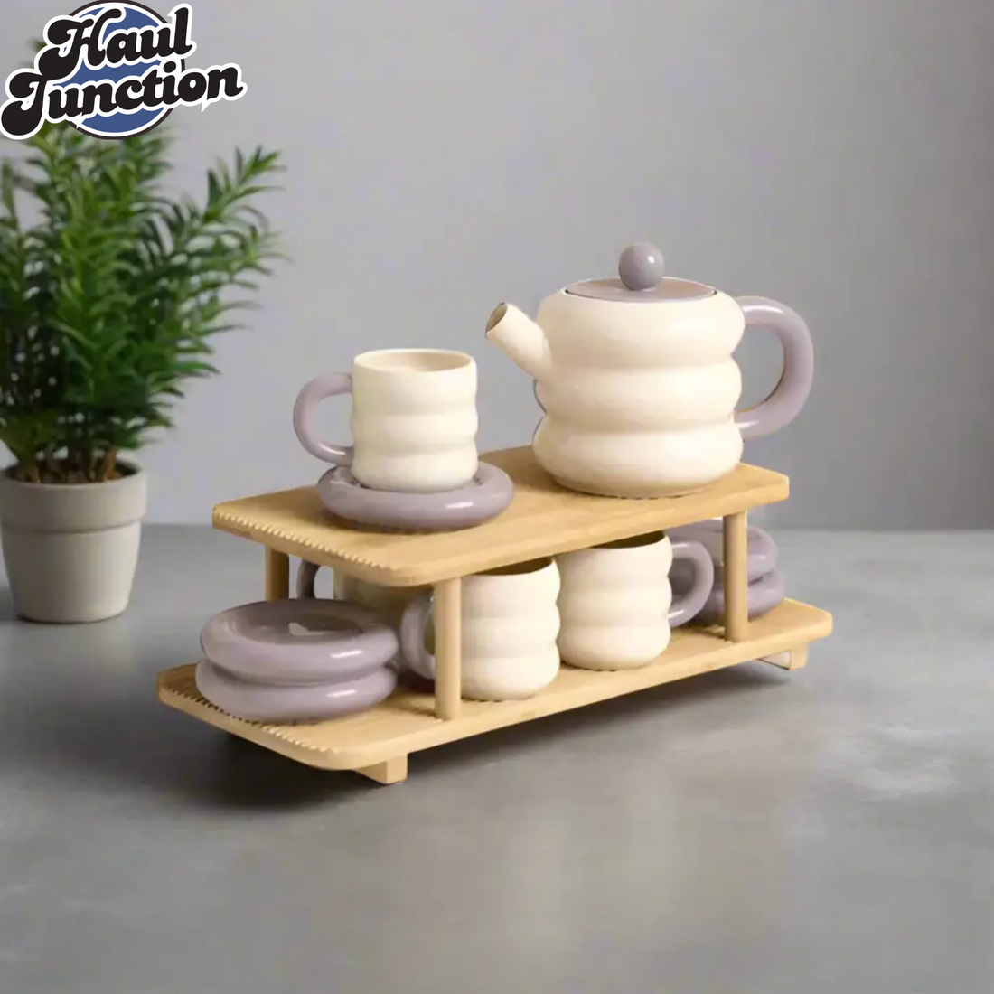 Donut Series 13-Piece Ceramic Tea Set – Elegant Gift Box Edition (Purple)