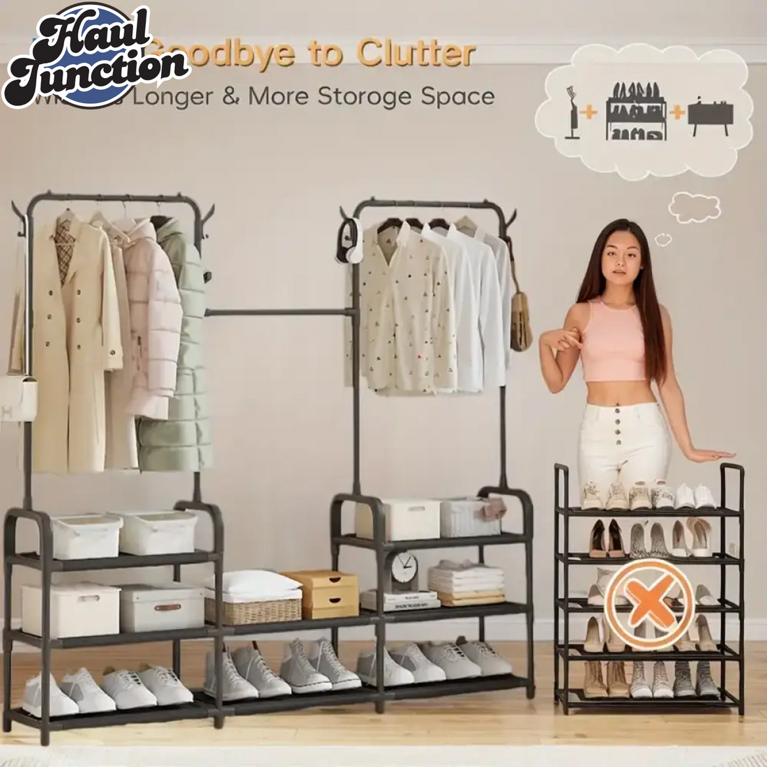 ELEGANT 3-TIER WARDROBE CLOSET ORGANIZER – BLACK HANGING CLOTHES STORAGE RACK FOR BEDROOM & ENTRYWAY