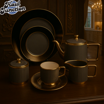 Luxury 24-Piece Porcelain Tea Set Gray Gold – HaulJunction