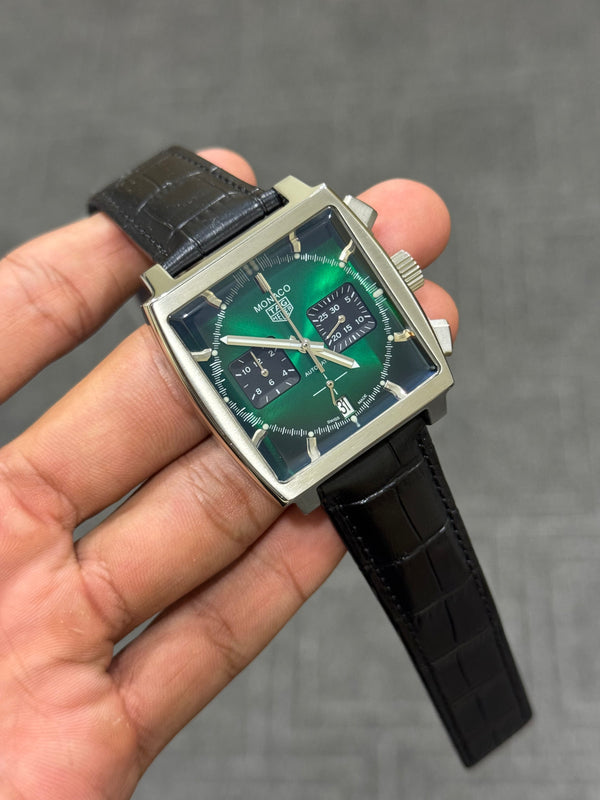 CHRONOGRAPH FINAL EDITION SILVER CASE WITH GREEN DIAL & BLACK LEATHER STRAP