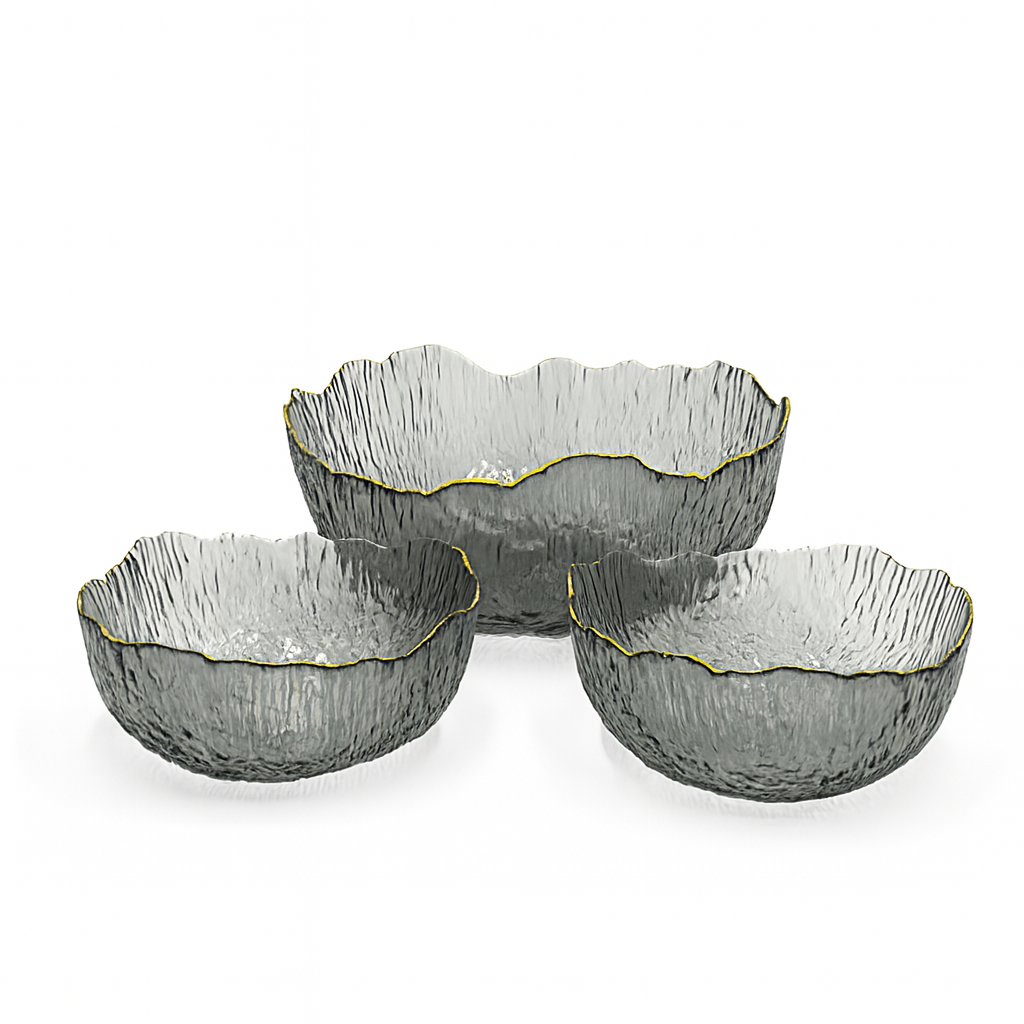 Smoked Quartz Ripple Glass Serving Bowl Set (7-Piece)