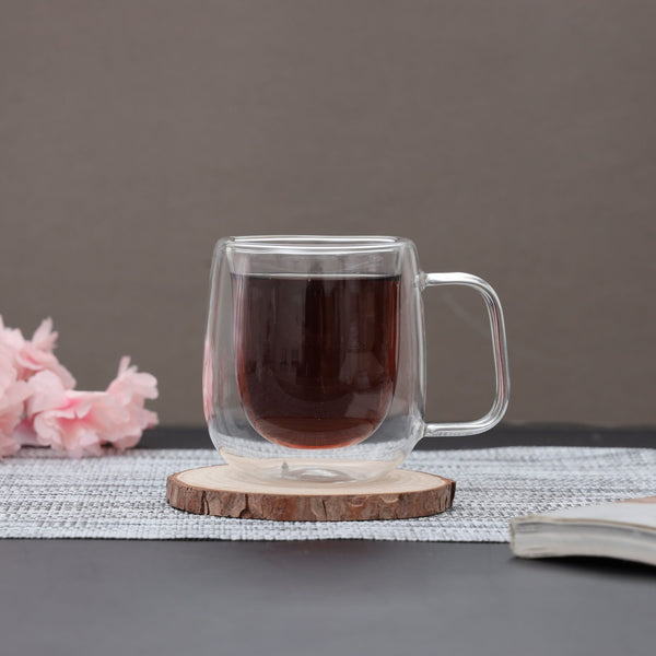 Classic Oval Shape Double Walled Glass Coffee Mug