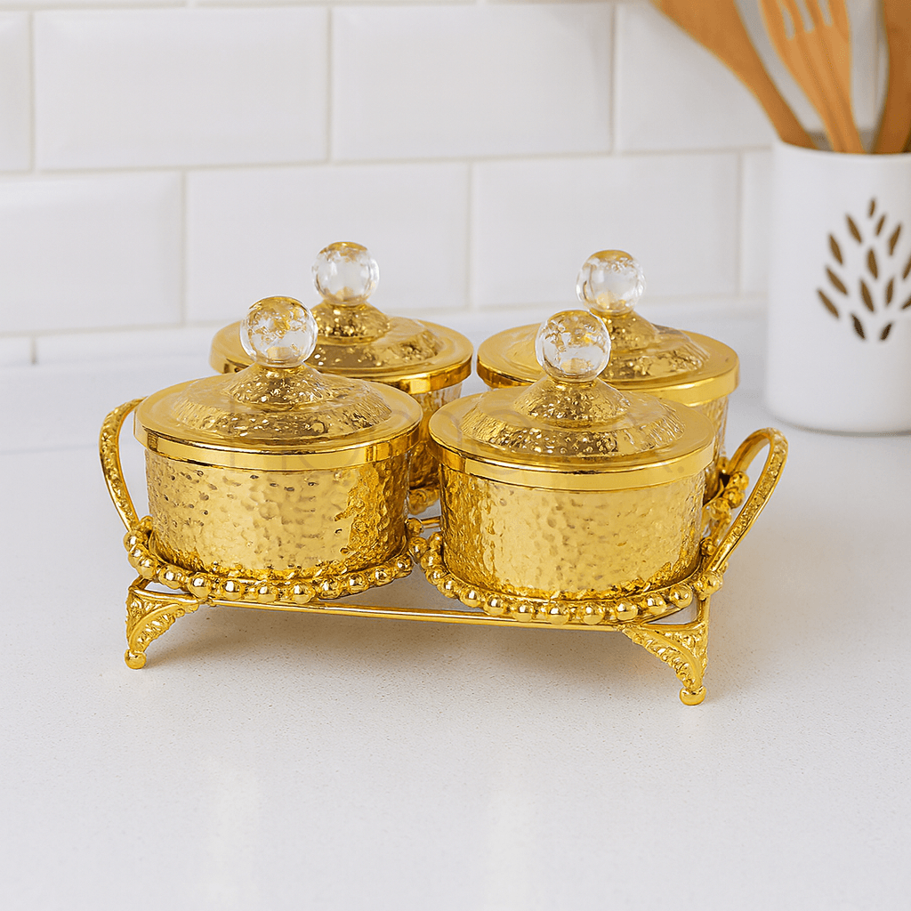 Golden Crystal 4-Piece Condiment Set with Stand