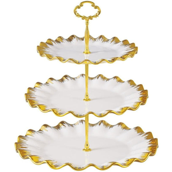 3 Portion Cupcake Plate With Golden Borders