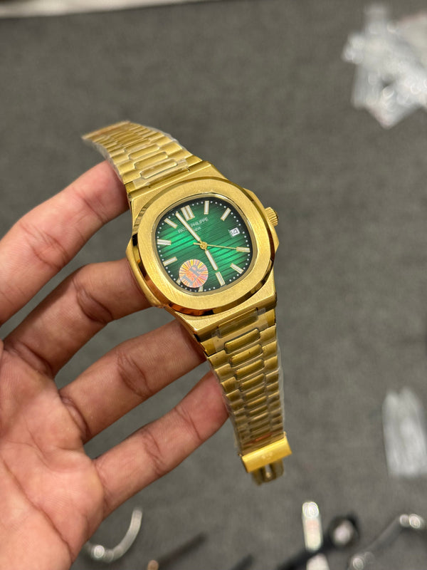 P.P Auto | Golden Case | Green Dial | Golden Strap