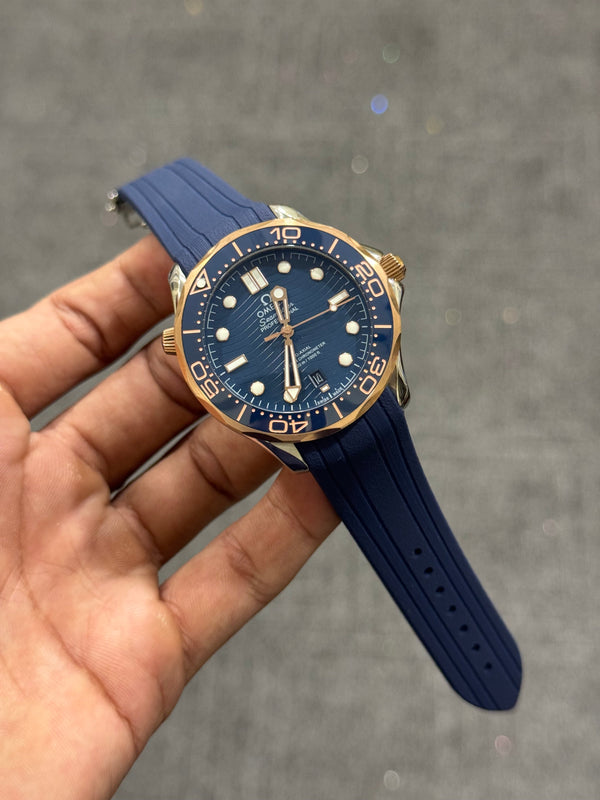 Omega Seamaster Auto | Twotone | Blue Dial | Blue Silicon Strap