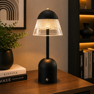 Aurora Frost Glass LED Table Lamp – Black