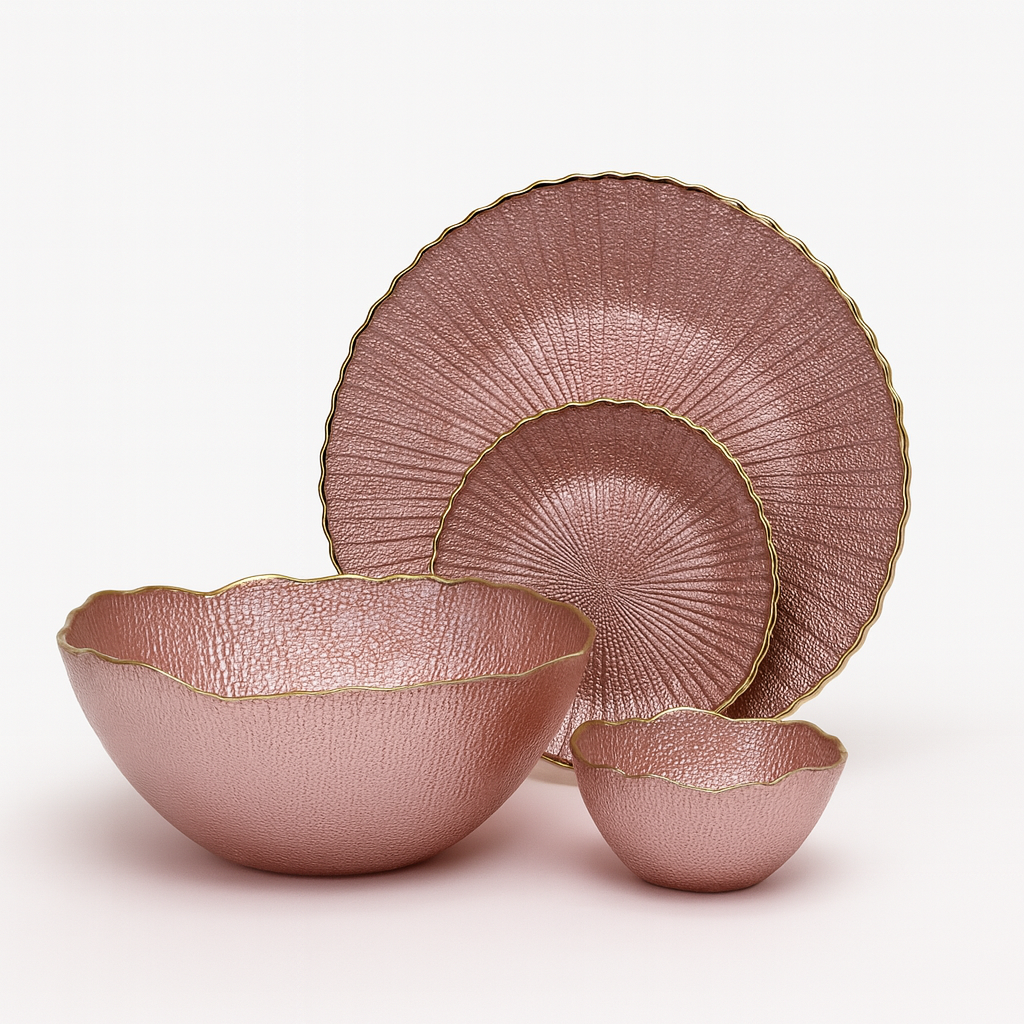 Glamorous Rose Gold/Pink Petal Serving Bowl and Plate Set (14 pieces)