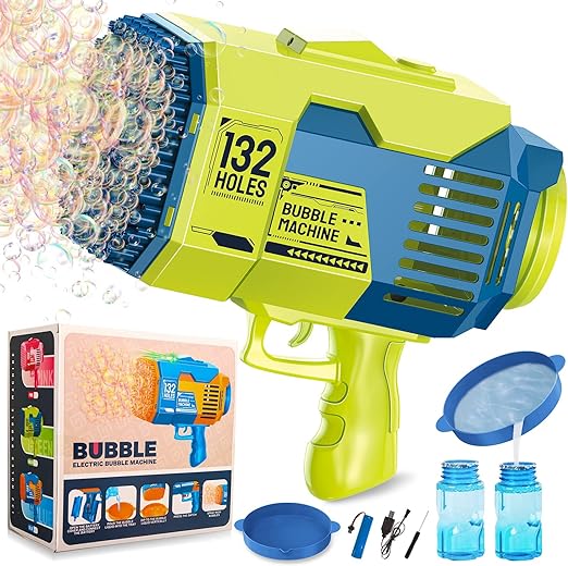 132 Holes Automatic Bubble Machine Racket Launcher For Kids