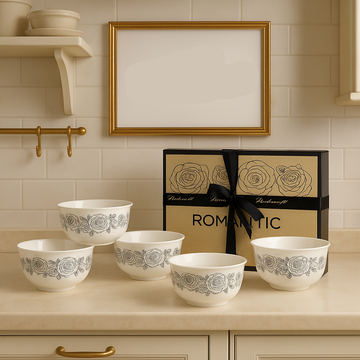 6 Pcs Ceramic Cup Set with Elegant Rose Design