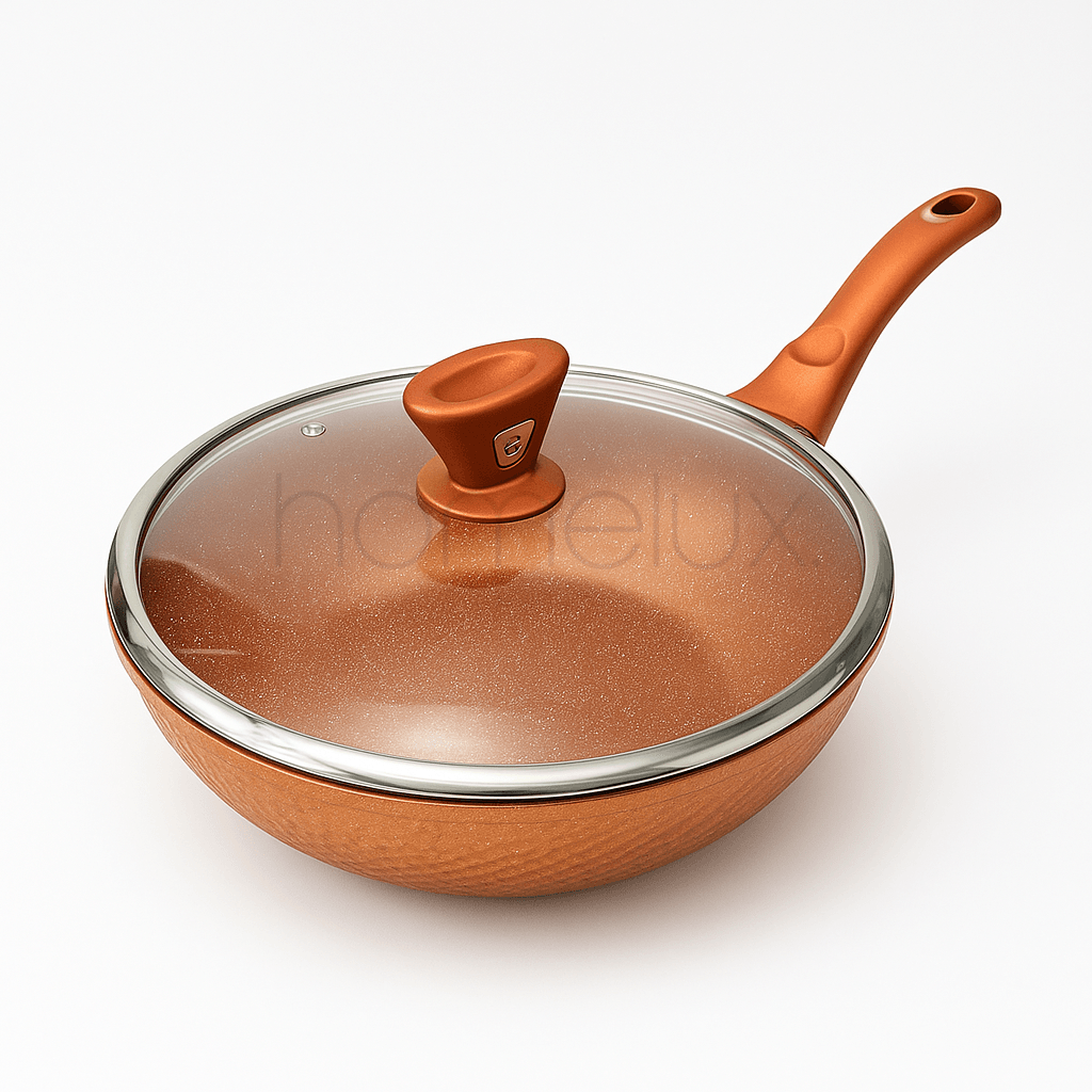 The Copper Deep Frying Pan with Lid 28cm