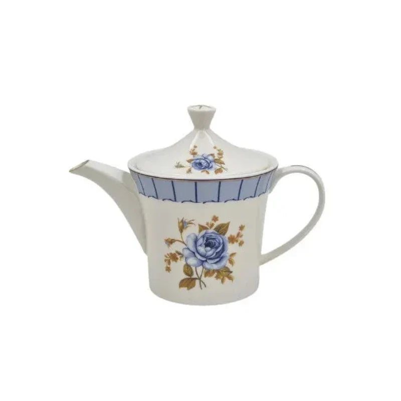 Blue Rose Tea Pot on a white background, showcasing its elegant design and durable ceramic material. Ideal for tea serving with a stylish touch.