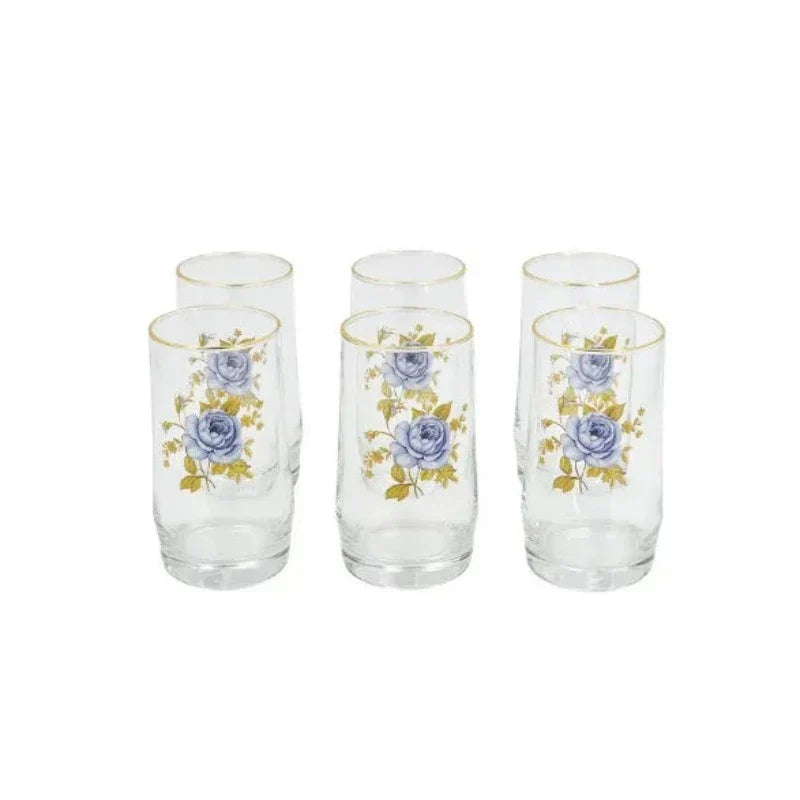 Blue Rose Water Glass Set on a White Background – Elegant Design for Serving Beverages